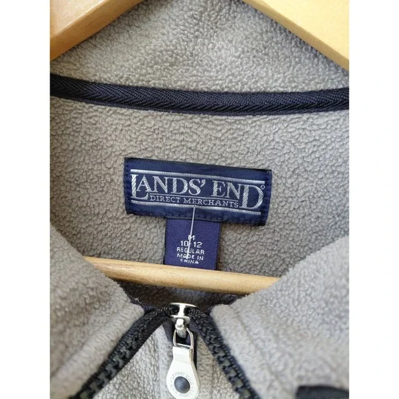 Vintage Lands' End Fleece Jacket Size M 10-12 Womens Beige Brown Full Zip - Picture 2 of 7